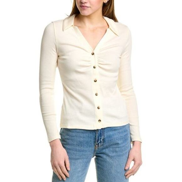 Madewell Ruched Polo Cardigan – Size Medium – Soft Ivory Knit - Picture 1 of 9